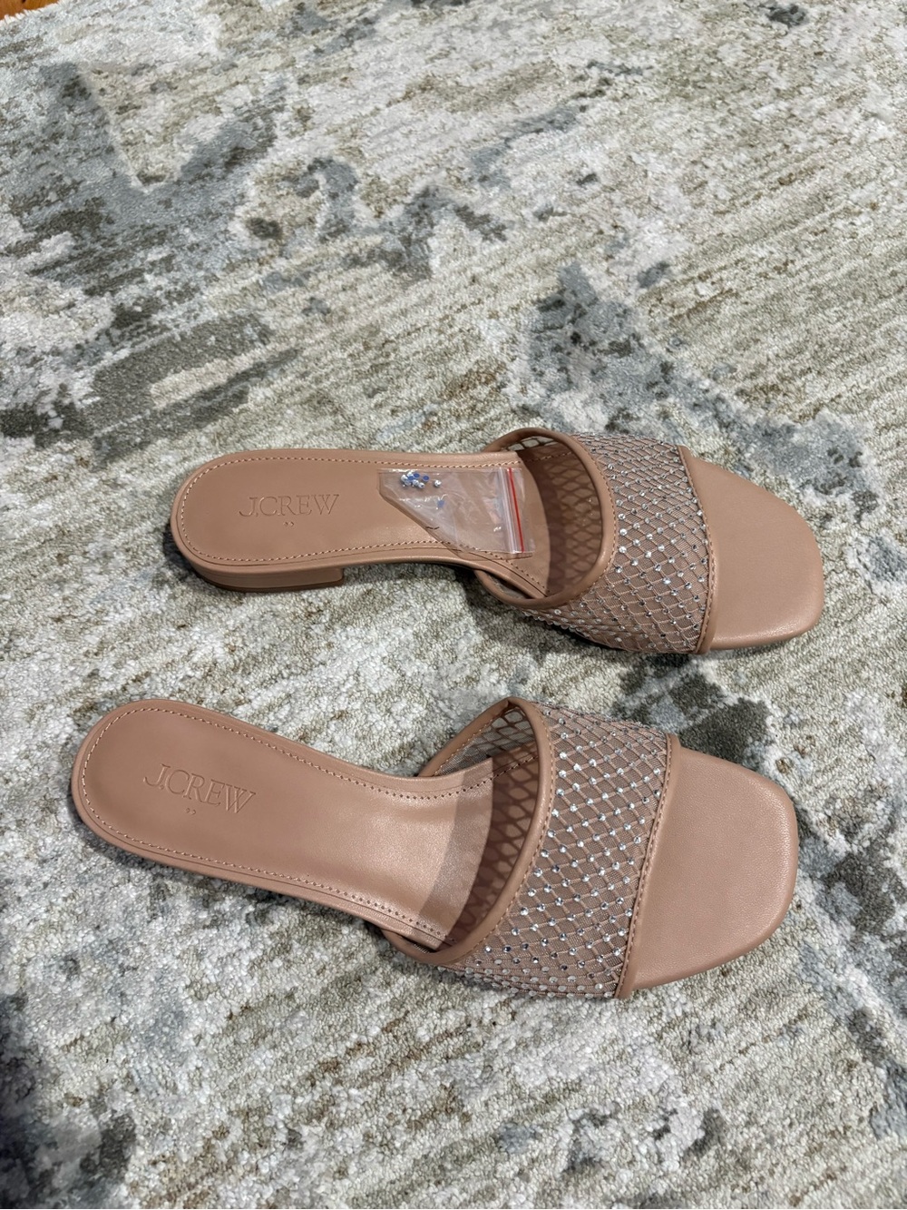 J. Crew Factory Blush Pink Mesh Slide Mules with Rhinestones